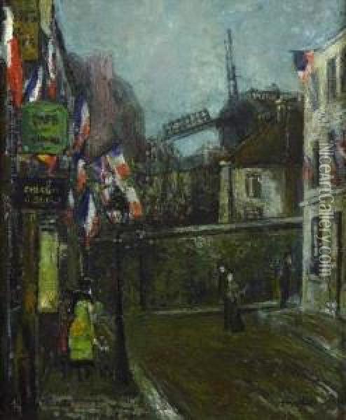 Montmartre, Le Moulin De La Galette, Vers 1919 Oil Painting - Pierre Hode