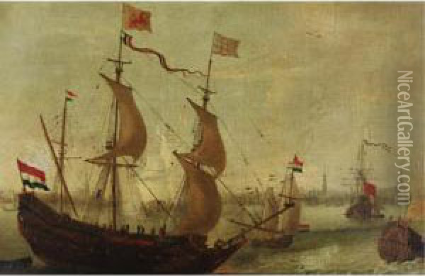 Ships In Antwerp Harbor Oil Painting - Andries Van Eertvelt
