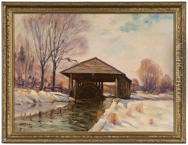 Old Canal Aqueduct, Metamora, Indiana Oil Painting - George Herbert Baker