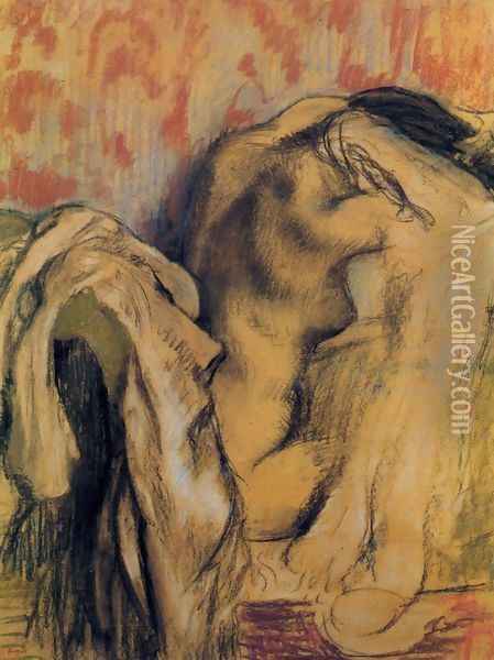 After Bathing, Woman Drying Herself Oil Painting - Edgar Degas