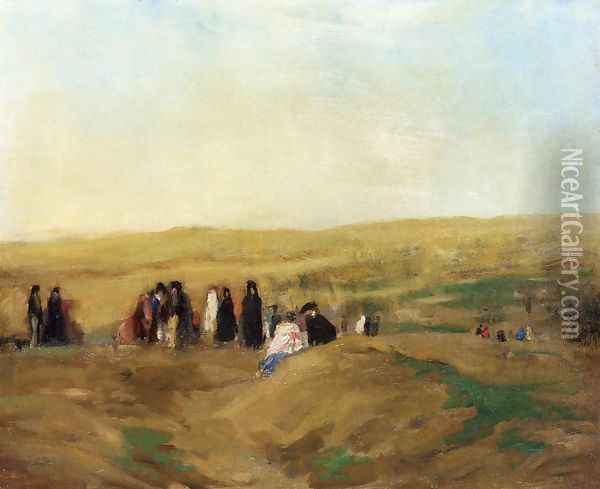 Procession In Spain Aka Spanish Landscape With Figures Oil Painting - Robert Henri