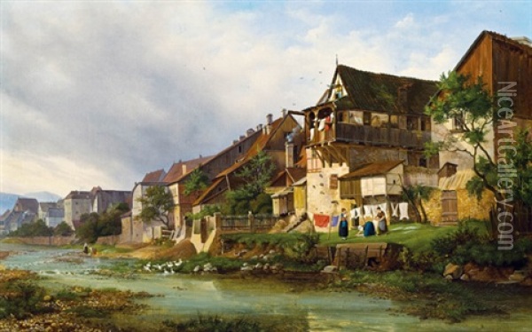 Ansicht Der Vorstadt In Meissen Oil Painting - Johann Gottfried Pulian