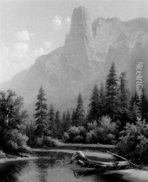 Majestic Mountain View, Yosemite Valley Oil Painting - Thomas Hill