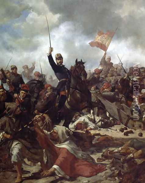 General Juan Prim y Prats 1814-70 leading the Catalan Volunteers to the Battle of Alba de Tormes, 1865 Oil Painting - Francisco Sans y Cabot