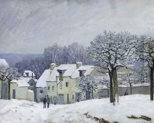 The Place du Chenil at Marly-le-Roi, Snow, 1876 Oil Painting - Alfred Sisley