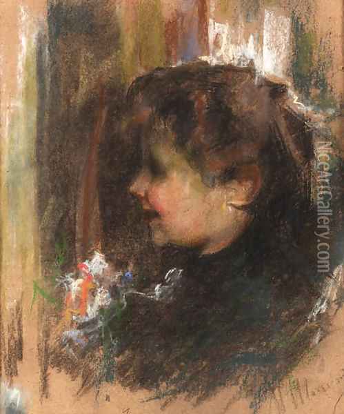 A glad young lady Oil Painting - Antonio Mancini
