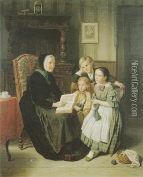 Die Vorlesende Grossmutter Oil Painting - Hubert Salentin