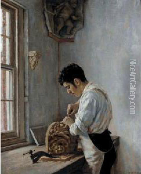 The Wood Carver Oil Painting - Edgar Melville Ward