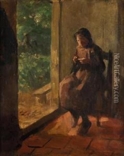 The Young Seamstress Oil Painting - Albertus Johan Neuhuys