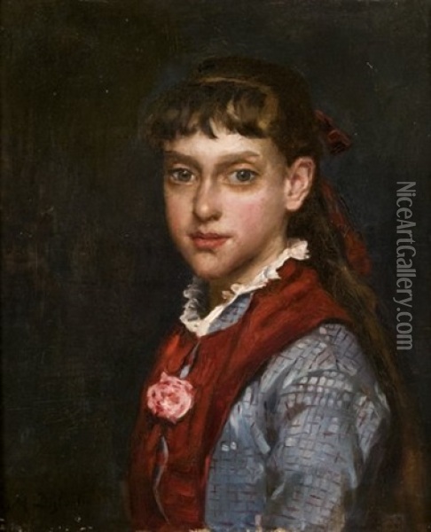 Portrait De Jeune Fille A La Rose Oil Painting - Marcellin Gilbert Desboutin