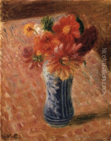Flowers On A Pink Table Oil Painting - William Glackens