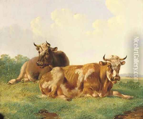 Cattle in a sunny meadow Oil Painting - Albertus Verhoesen