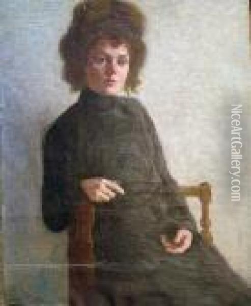 Portrait De Femme Assise / Femme Au Violoncelle Oil Painting - Raphael-Leon Leguilloux