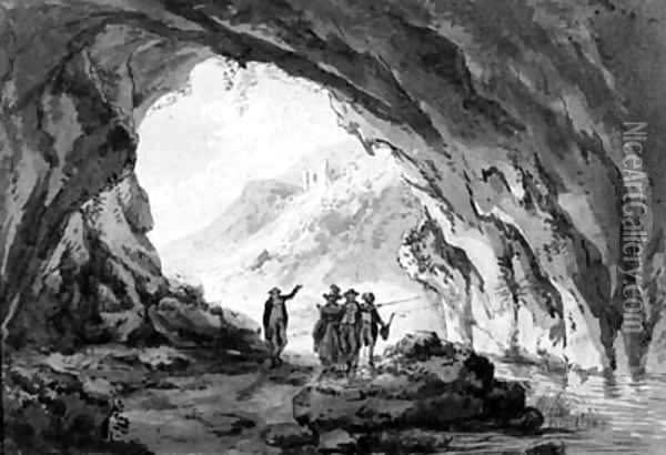 A group of figures visiting a cave Oil Painting - French School