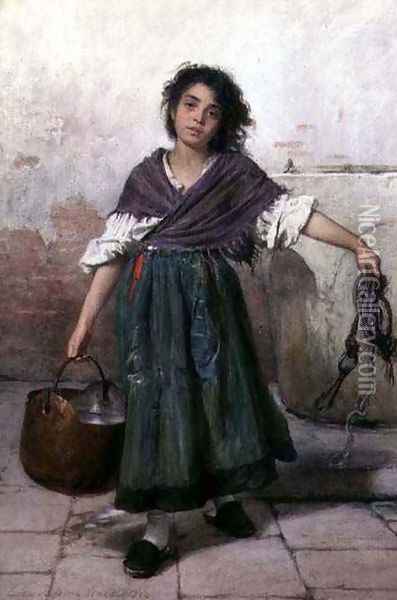 A Young Venetian Water-Carrier Oil Painting - Ludwig Passini
