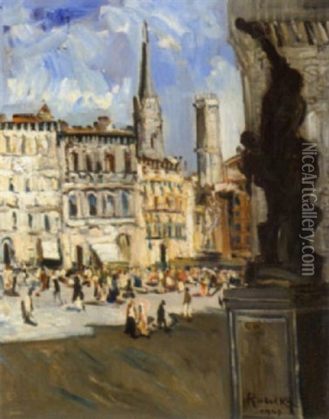 Verona Piazza D'erbe (?) Oil Painting - Hans Ruzicka-Lautenschlaeger