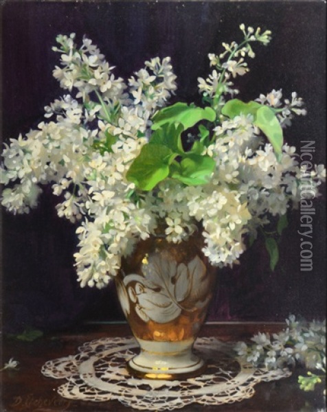 Bouquet Blanc Au Vase De Porcelaine Oil Painting - Hubert-Denis Etcheverry