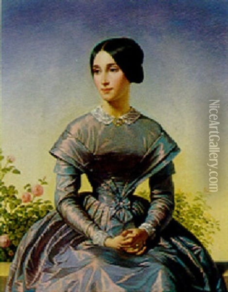 Young Girl With Roses Oil Painting - Alexis Nicolas Perignon the Younger