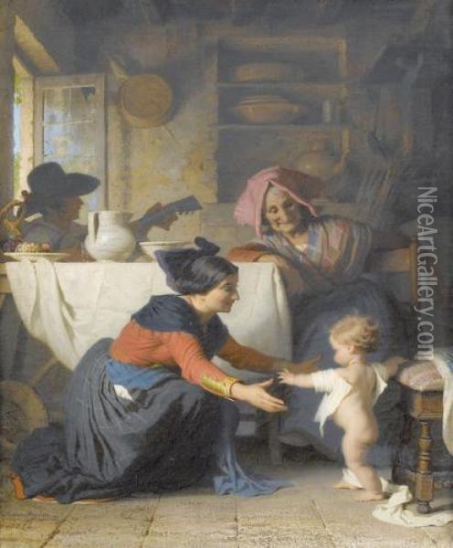 Die Ersten Schritte Oil Painting - Jacques Alfred Van Muyden