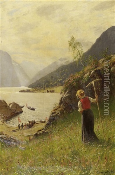 Hochzeitszug Am Ufer Eines Fjords Oil Painting - Hans Dahl