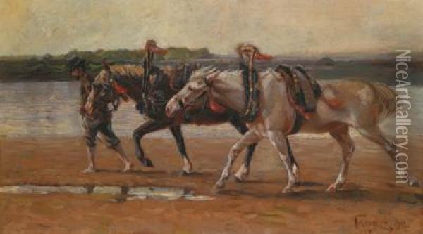 Tow Horses Oil Painting - Fedor Vasilevic Belousov