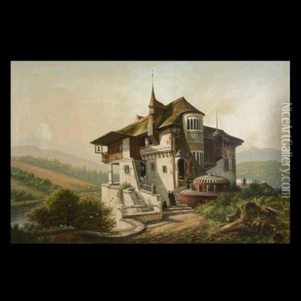 Ecumenical Architecture Set On A Hillside Oil Painting - Ferdinand Richardt