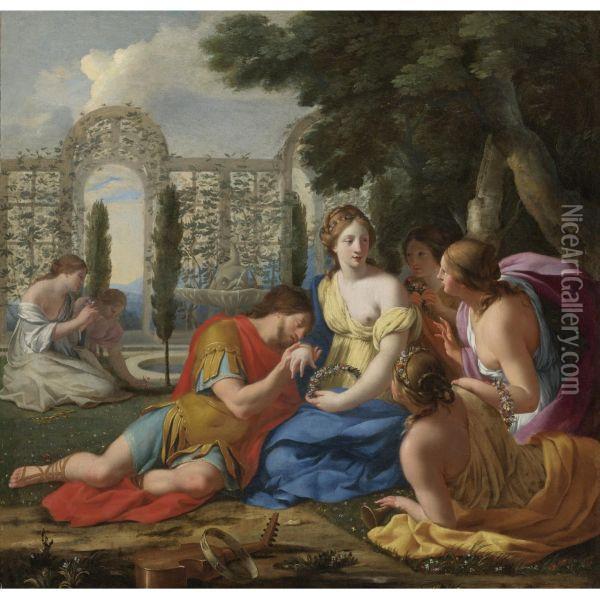 Polyphilus And Polia Accompanied By Nymphs On Island Ofcythera Oil Painting - Eustache Le Sueur