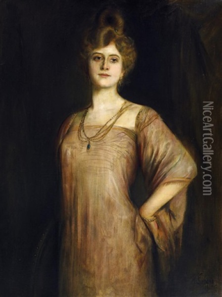 Portrat Einer Jungen Dame In Eleganter Robe Oil Painting - Franz Seraph von Lenbach