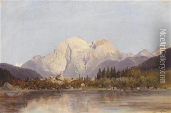 View Of Thehintersee With The Hohe Goll Oil Painting - Carl Lafite