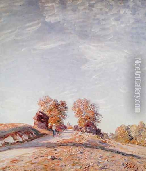 Uphill Road in Sunshine, 1891 Oil Painting - Alfred Sisley