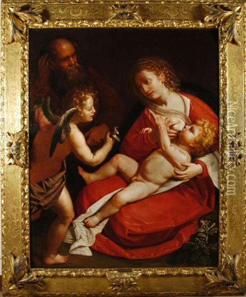 Sacra Famiglia Con Angelo E Passerotto Oil Painting - Rutilio Lorenzo Di Manetti