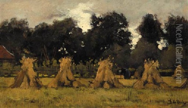 A Peasant Woman At Work Among Sheaves Oil Painting - Theophile De Bock