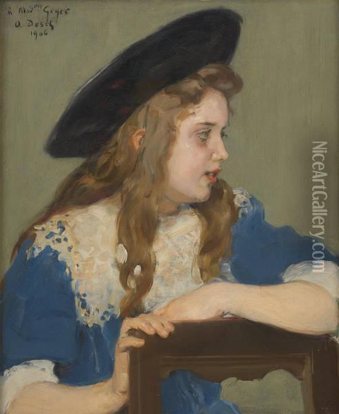 La Jeune Fille A La Robe Bleue Oil Painting - Auguste Theodore Desch