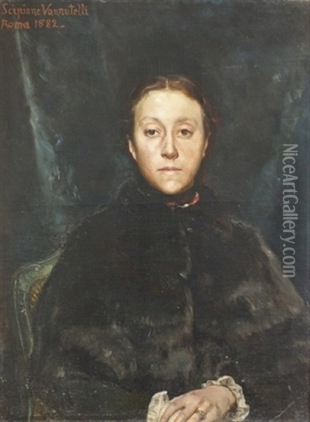 Portrat Einer Jungen Dame In Elegantem Schwarzen Kleid Oil Painting - Scipione Vannutelli