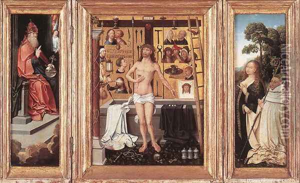Triptych of Abbot Antonius Tsgrooten 1507 Oil Painting - Goossen van der Weyden
