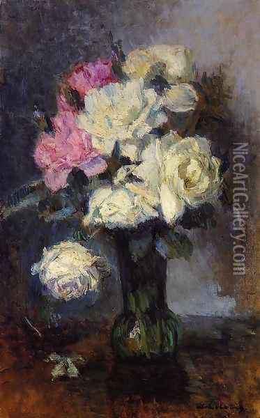 Bouquet of Roses in a Vase Oil Painting - Albert Lebourg