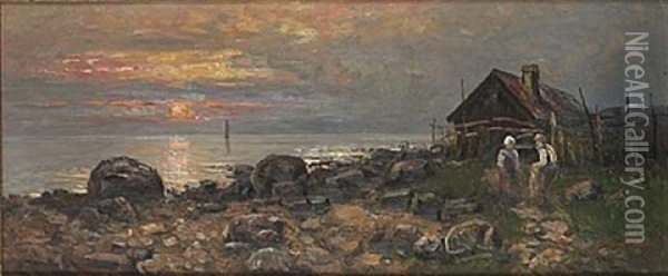 Fiskestuga Vid Havet Oil Painting - Johan Severin Nilsson