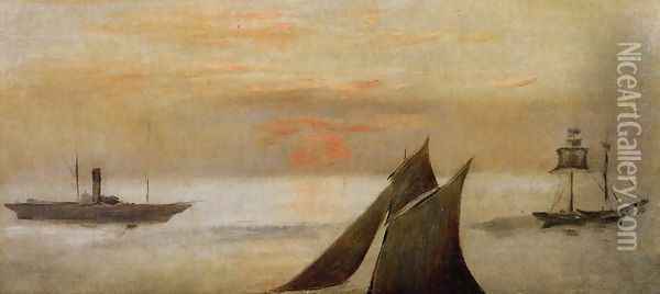 Boats at Sea, Sunset Oil Painting - Edouard Manet