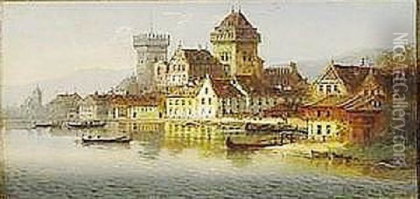 Stadtlandschaft An Oberitalienischem See Oil Painting - Johann Wilhelm Jankowski