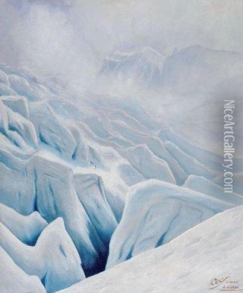Cordee Sur Le Glacier Oil Painting - Gabriel Loppe