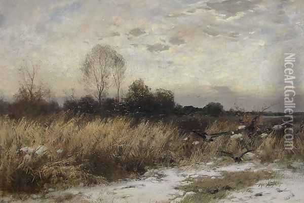 Winter Landscape with Crows Oil Painting - Roman Kochanowski