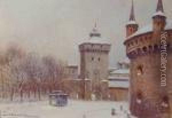 Zimowy Widok Krakowa, Ok. 1930 Oil Painting - Adam Setkowicz