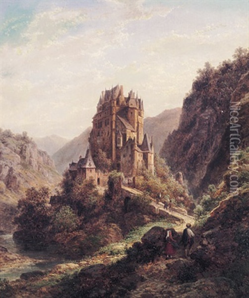 Blick Auf Die Burg Eltz An Einem Prachtvollen Sommertag Oil Painting - Karl Ferdinand Kiessling
