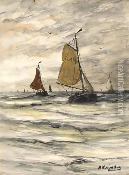Fishing Boats At Sea Oil Painting - Hendrik Willem Mesdag