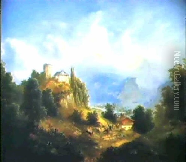Landschaft Bei Salzburg Mit Blick Auf Die Feste             Hohensalzburg Oil Painting - Franz Barbarini
