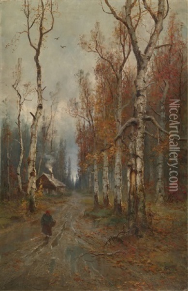Road In The Forest Oil Painting - Yuliy Yulevich (Julius) Klever