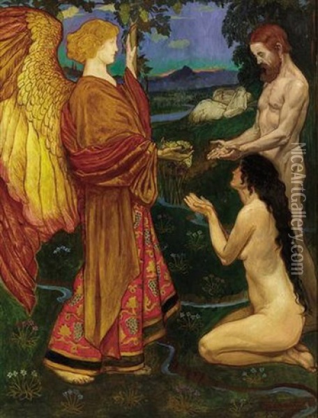 The Angel Before Adam And Eve Oil Painting - John Byam Shaw