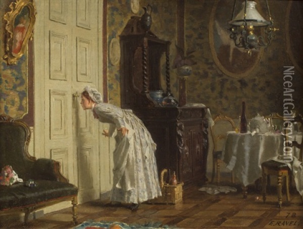 Le Trou De Serrure Oil Painting - Edouard John E. Ravel