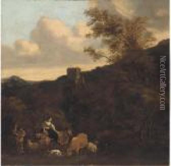 A Maiden Happening Upon A Cattle Drover Oil Painting - Karel Dujardin