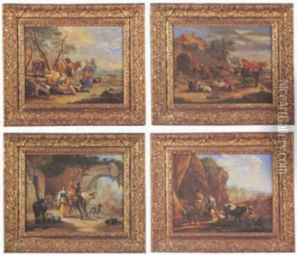 Paysans Et Leurs Troupeaux Dans La Campagne Romaine Oil Painting - Johannes van der Bent
